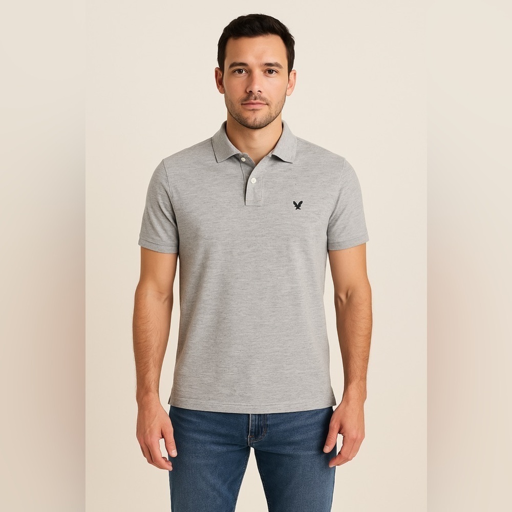 American Eagle Outfitters Mens Flex Classic Fit Polo Shirt Gray S Preppy Coastal